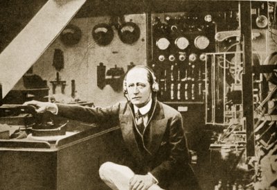 Guglielmo Marconi in the Wireless Cabin of His Yacht, Elettra by American Photographer